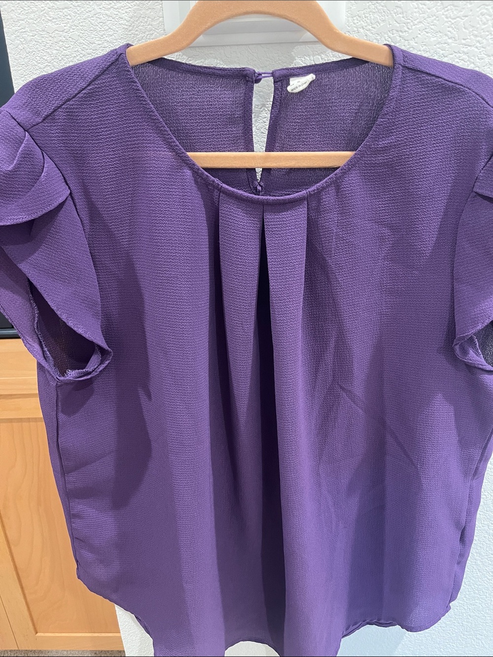Women's Pleated Flutter Sleeve Blouse - Purple XL